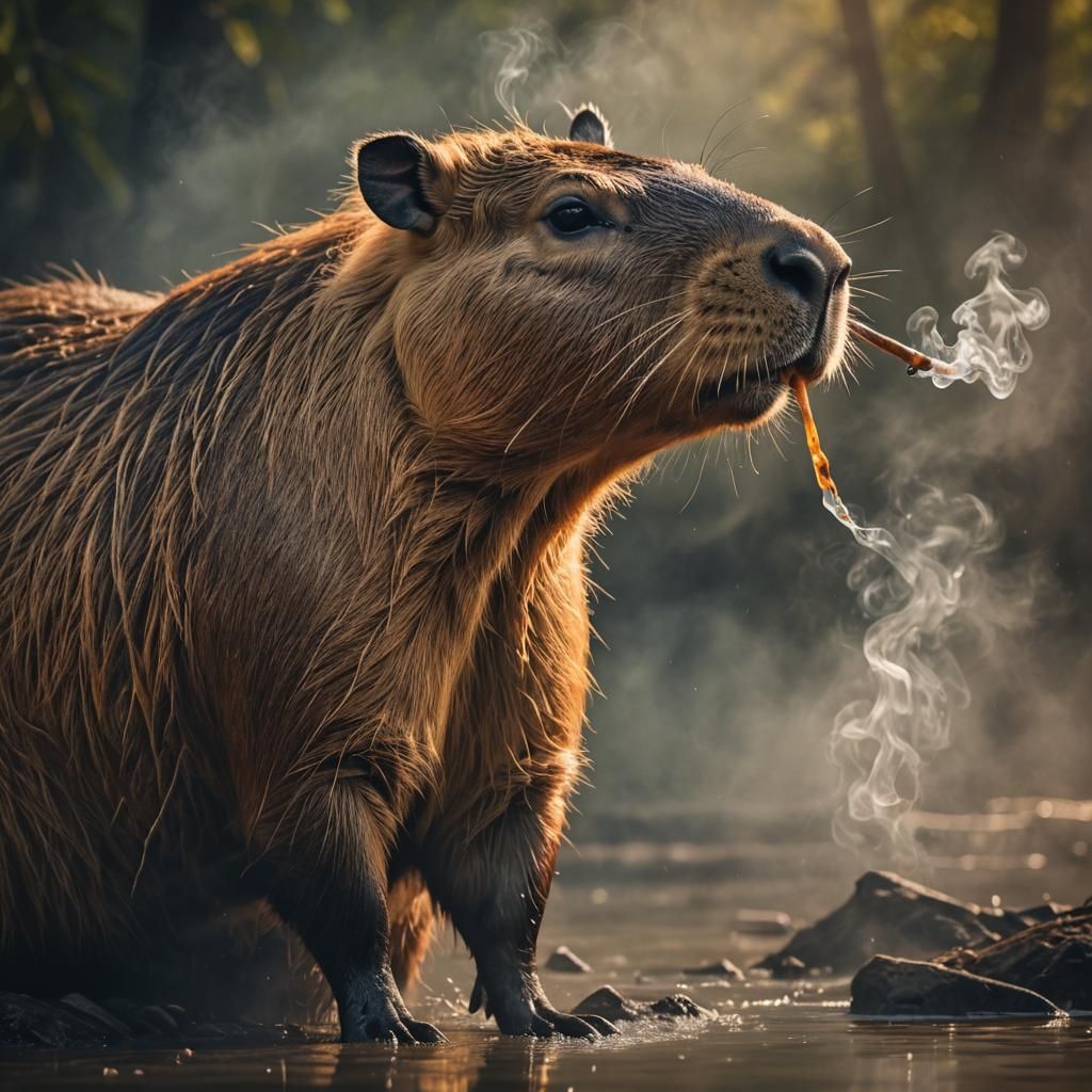 Capybara Smoking: Hyper-Realistic Wildlife Photography