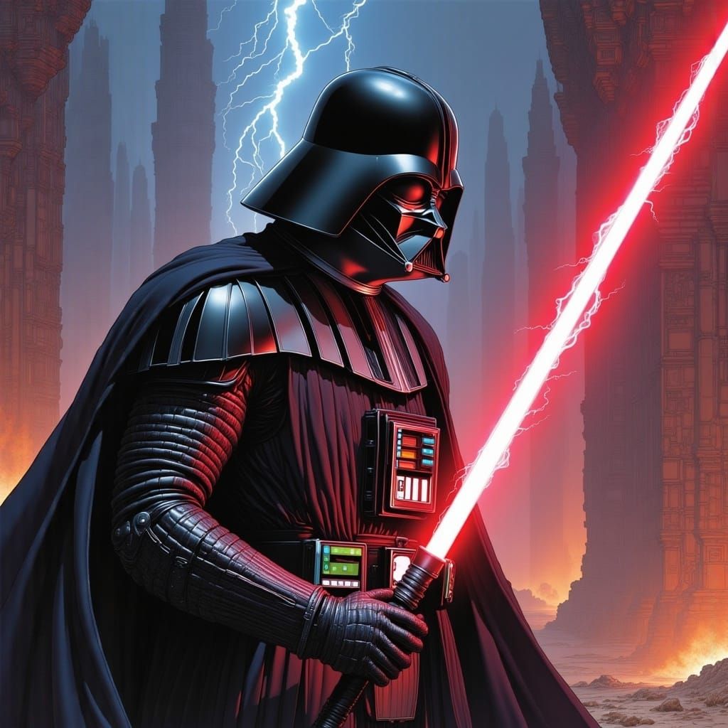 Epic Painting of Darth Vader Unleashing Force Lightning