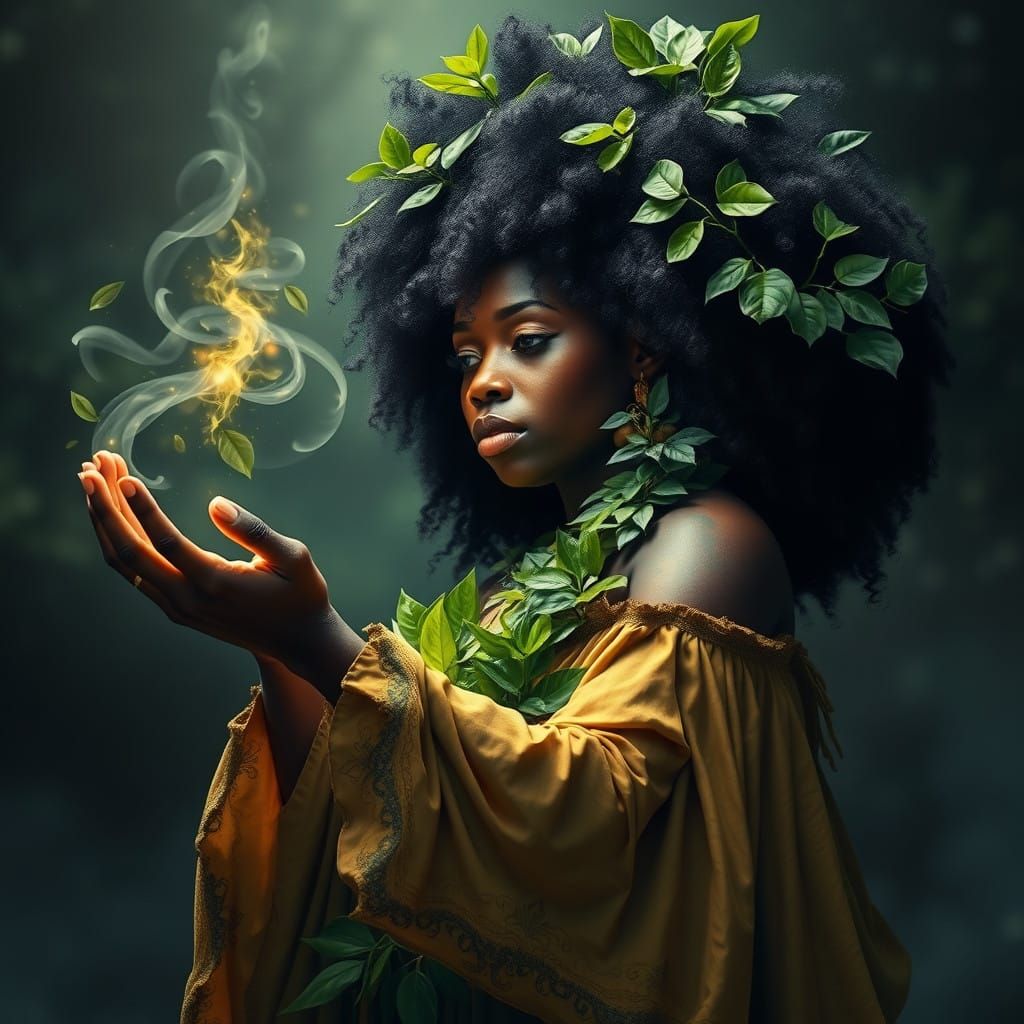 Ethereal Goddess Weaves Nature Magic in a Vibrant Fantasy Wo...