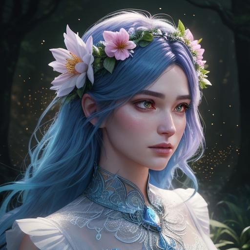 Fairy Princess Portrait in Moonlit Forest