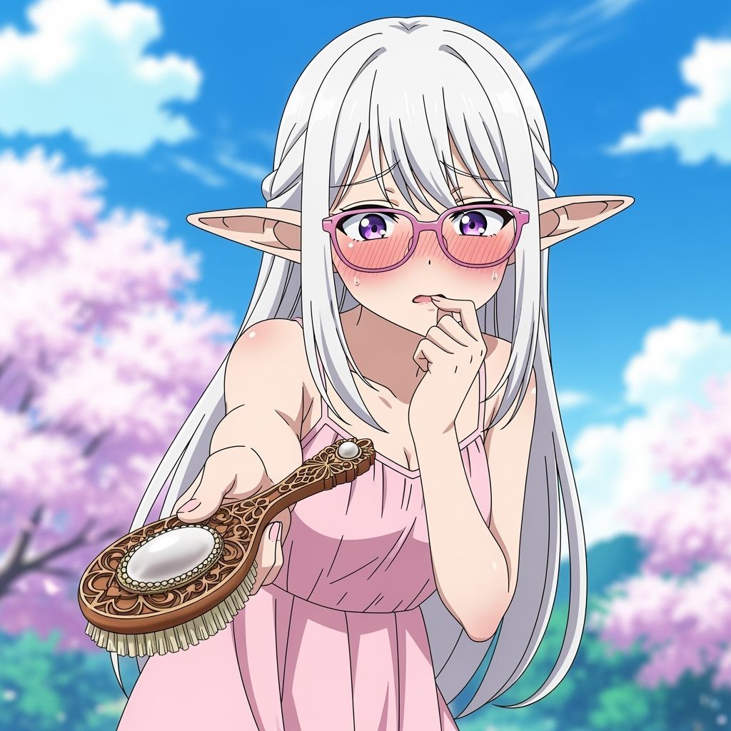 Anime Elf with Hairbrush in Vibrant Anime Style