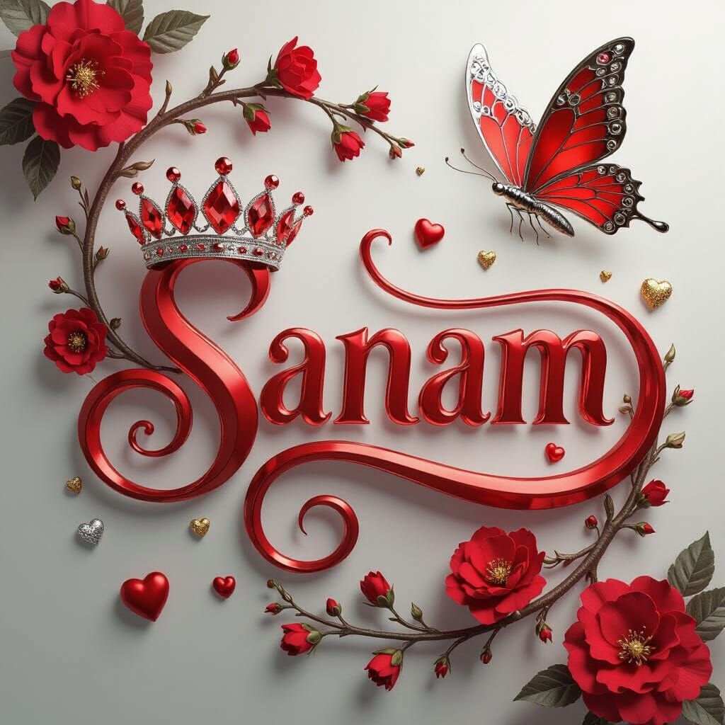 Elegant Metallic Typography with Red Diamond Crown