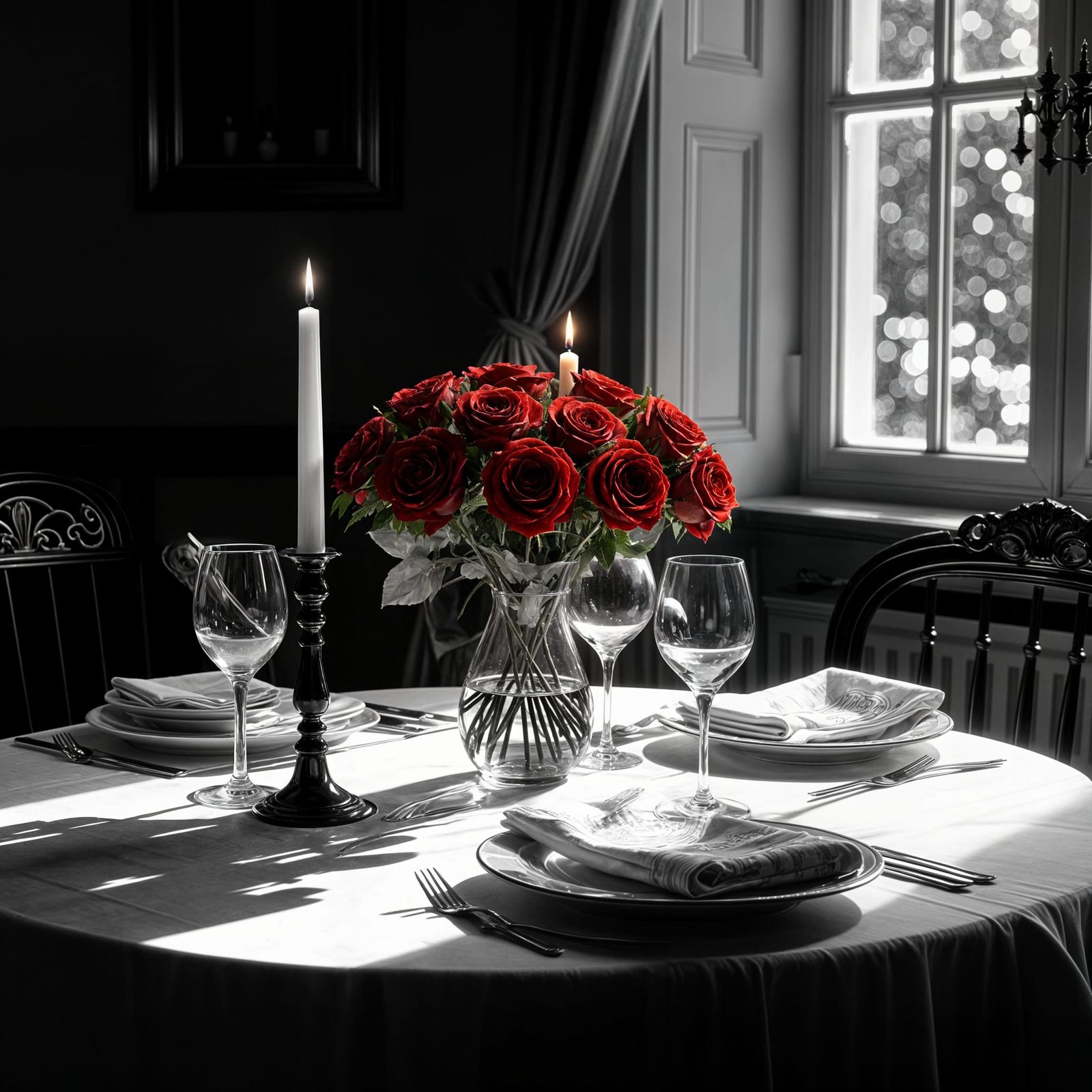 Elegant Dining Table for Two with Roses and Candles