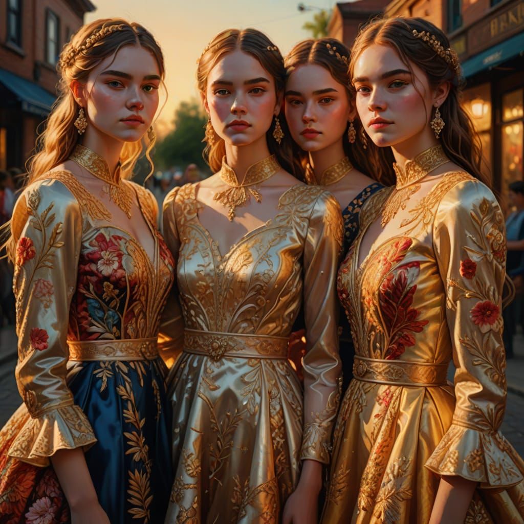 Stunning Portraits of Four Girls in Vibrant Oil Painting Sty...