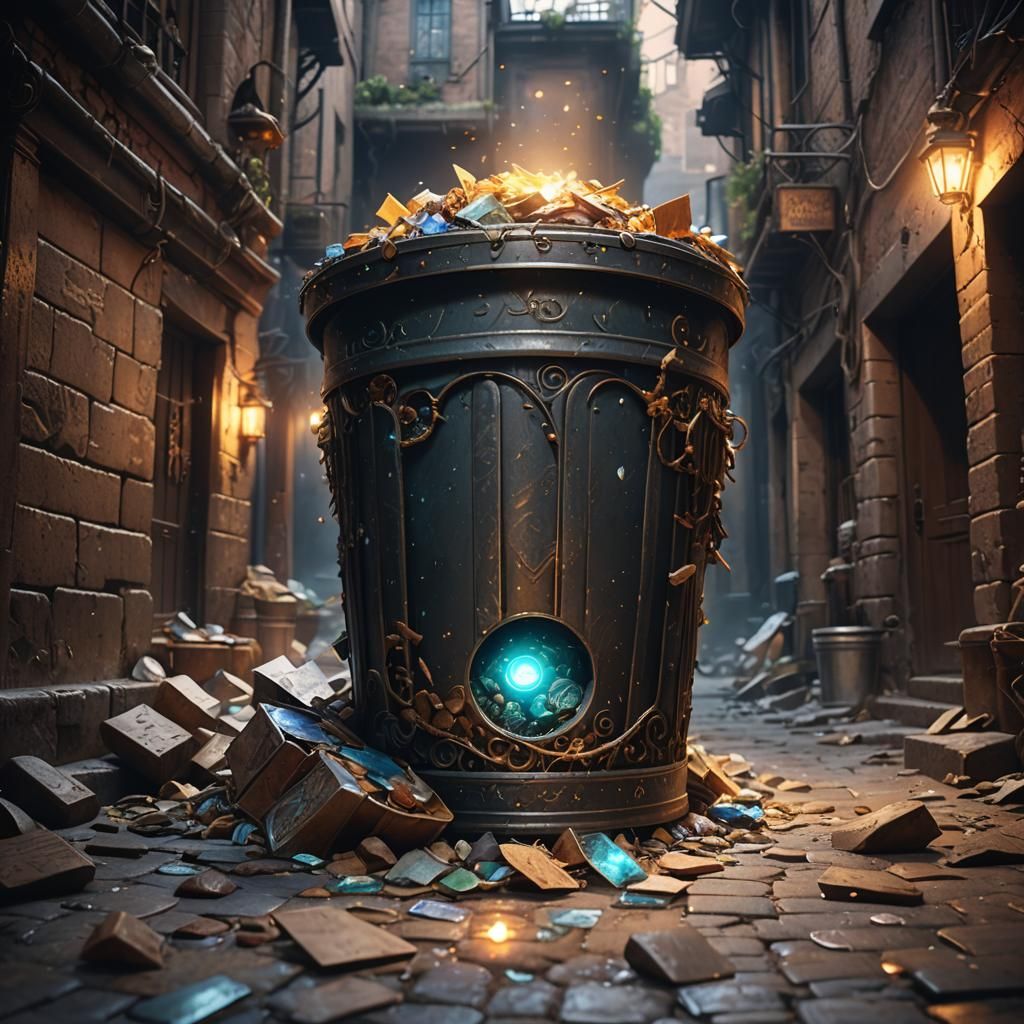 Magical Trash Can Overflowing with Glowing Relics