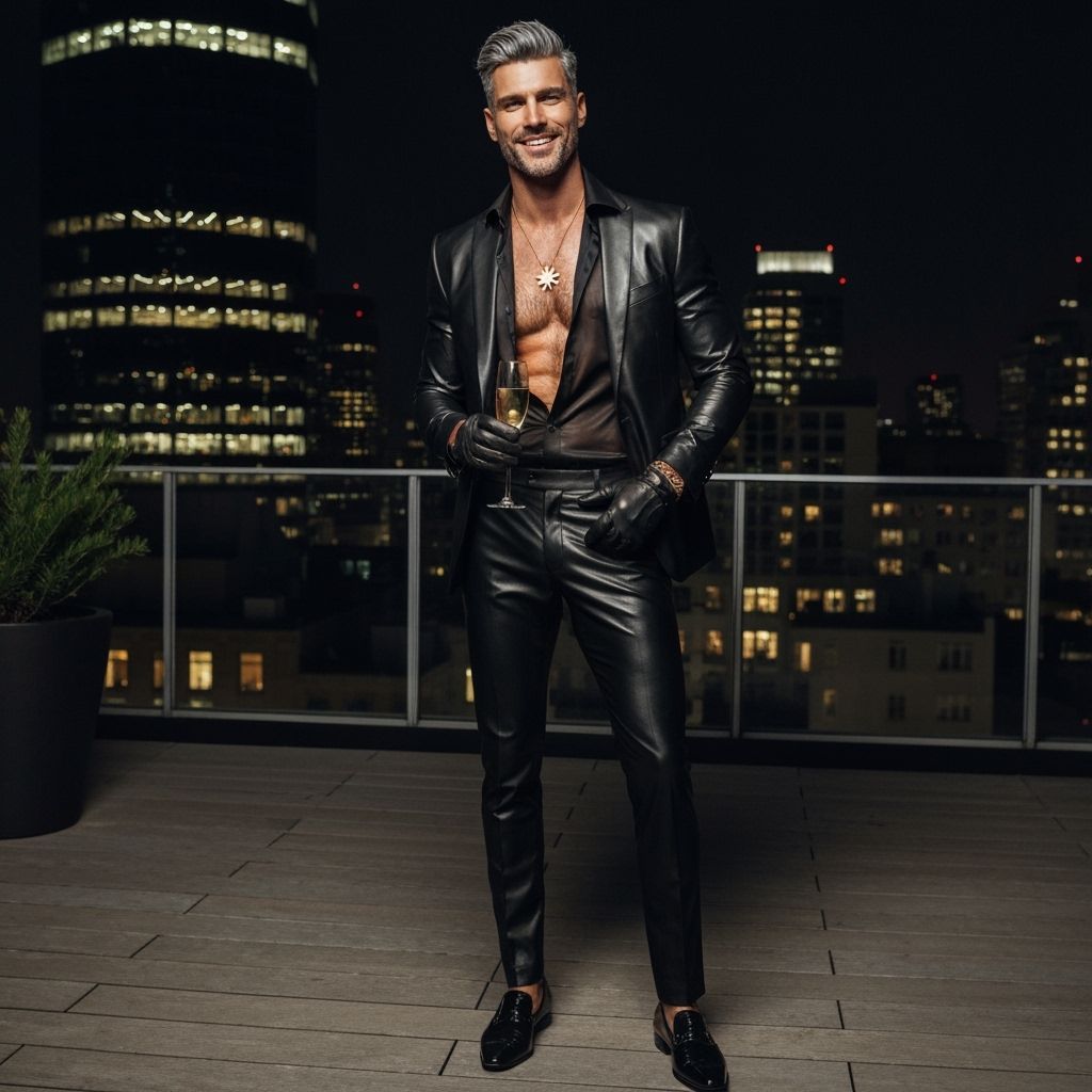 Dominant Man on Rooftop Terrace at Night