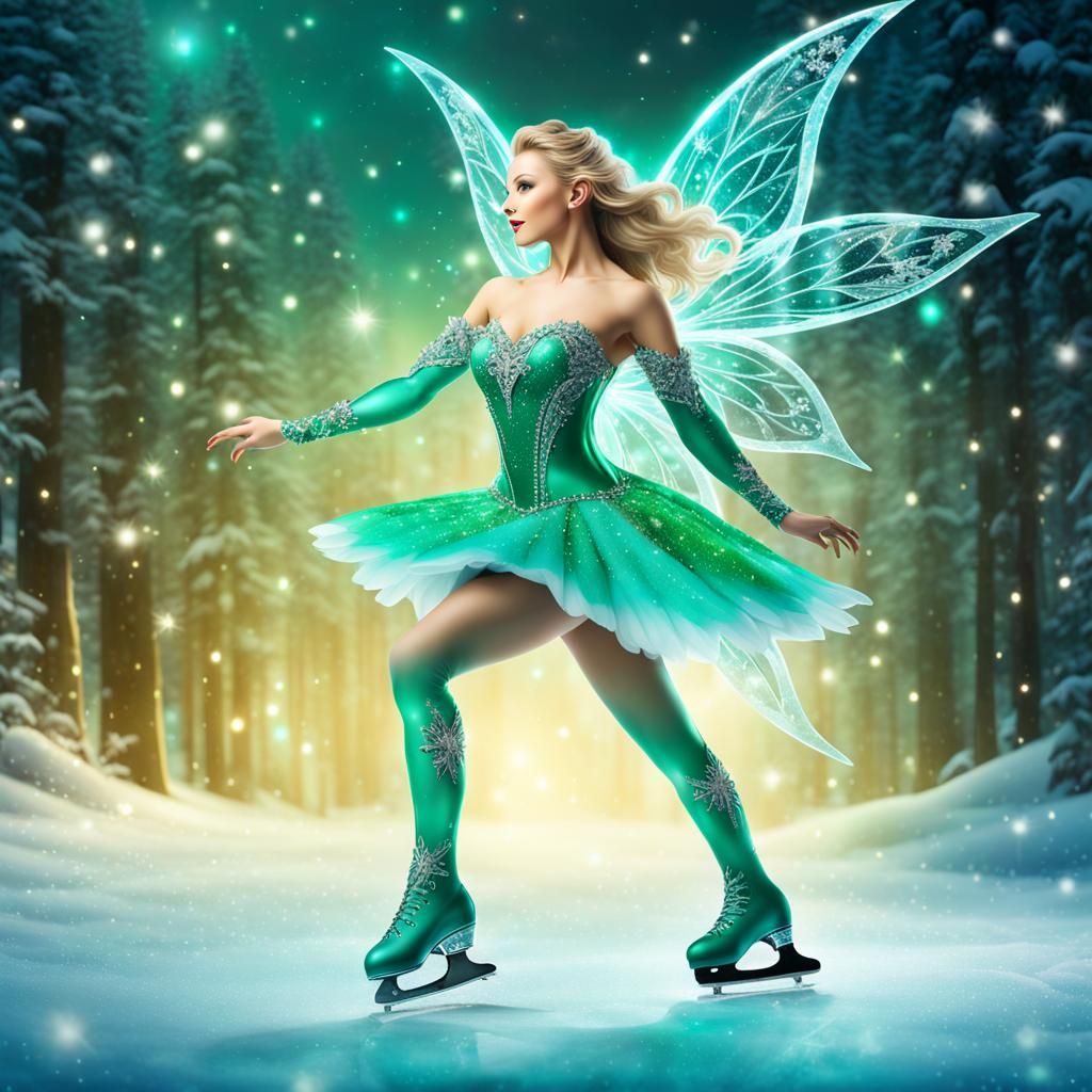 Fairy Ice Skater with Magical Bioluminescent Trails