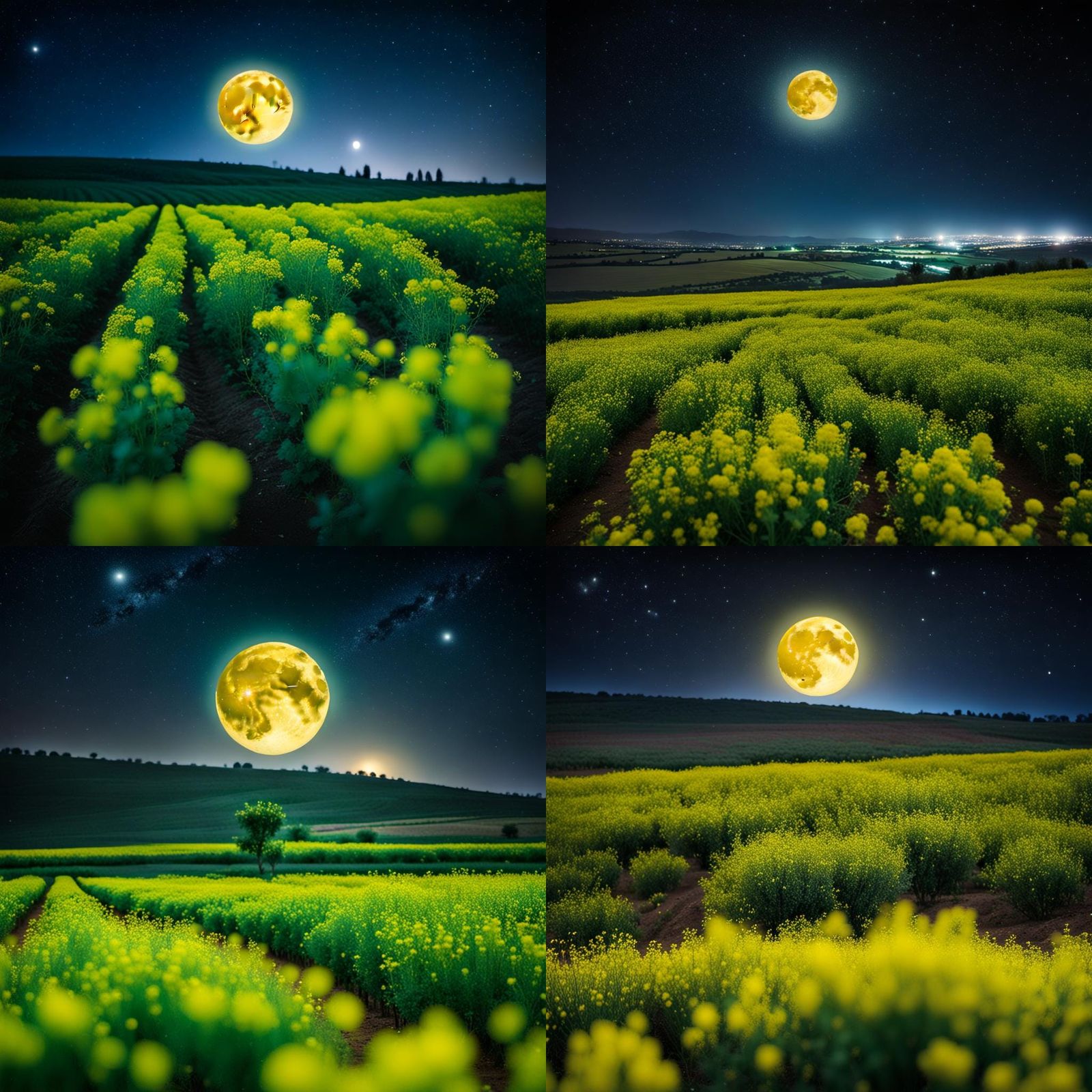 Moonlit Mustard Field in Israel Photography