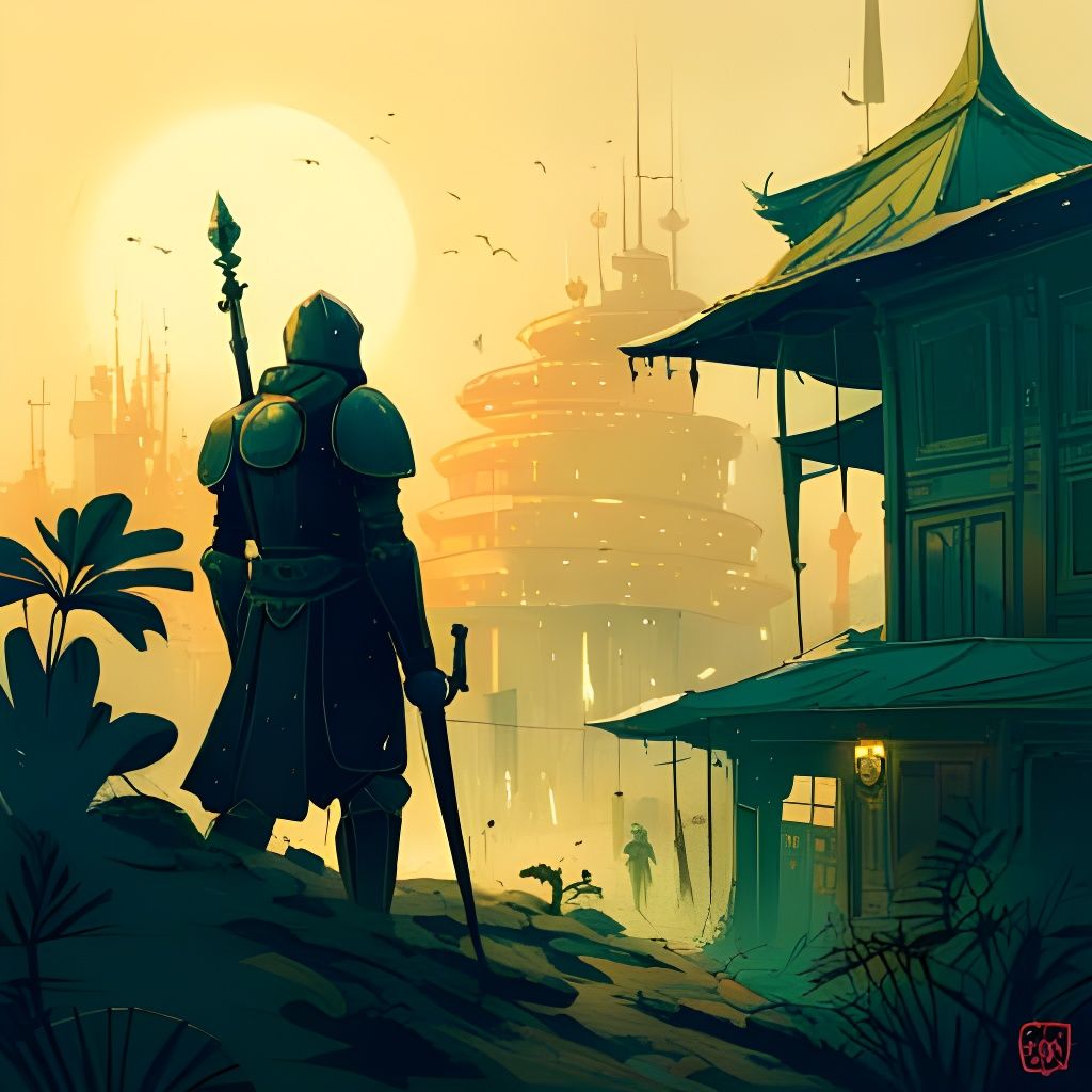 Green Knight in Detailed Cel-Shaded Armor