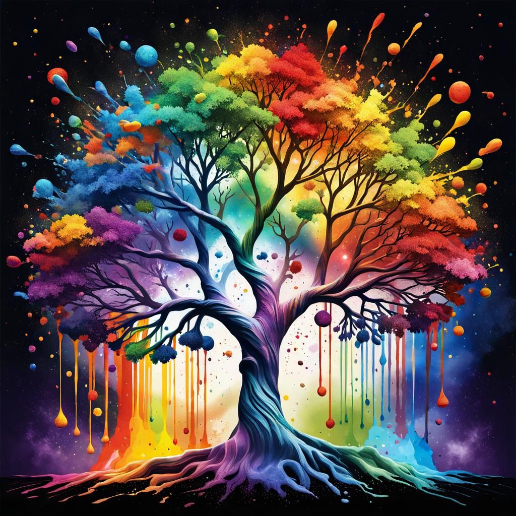 Rainbow Tree of Life in Splash Art Style