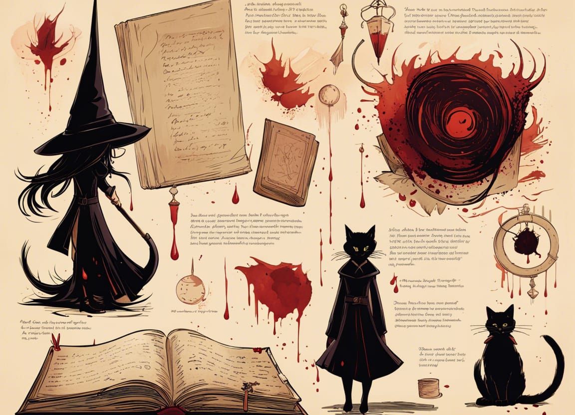 Witch's Diary Pages with Cat Sketches