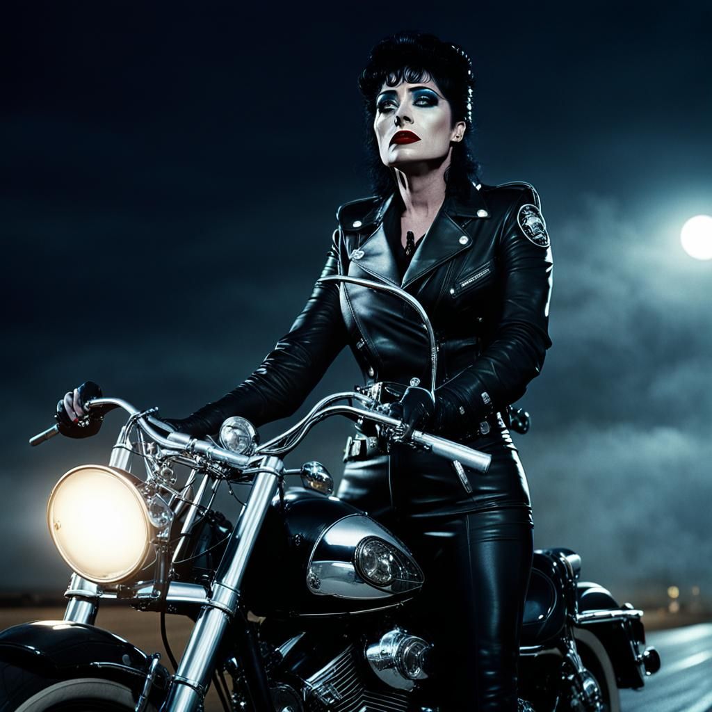 Gothic Motorcycle Officer in Film Noir Lighting