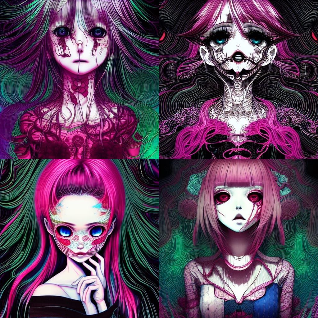 Manga Bimbo in Glitchy Y2K Webcore Style