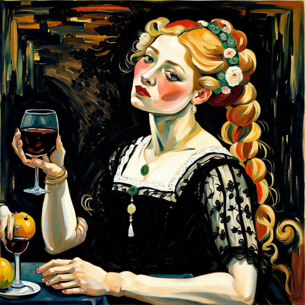 Elegant Woman Celebrates: Classic Artistic Style