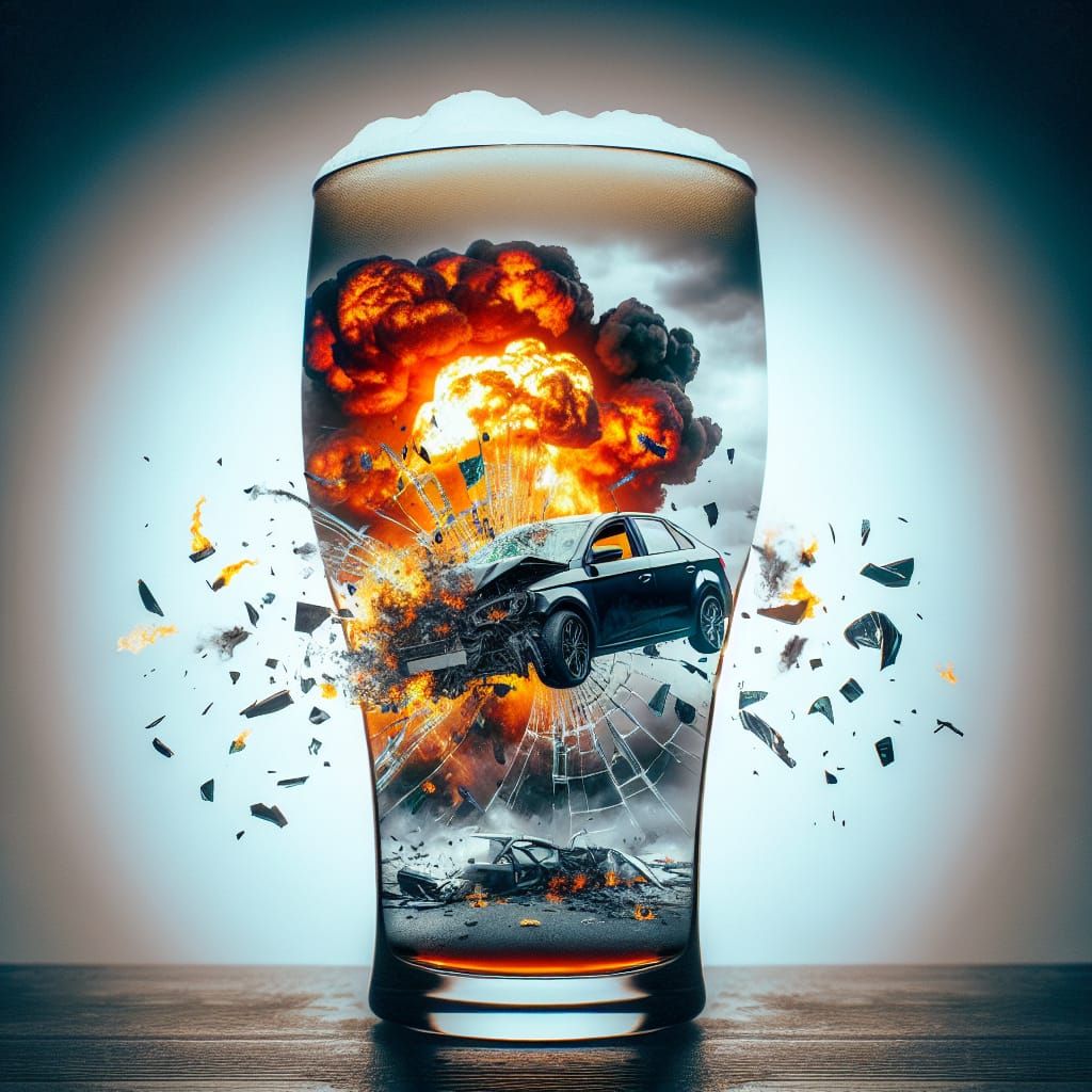 Dramatic Car Crash and Explosion Contained Within a Pint Gla...