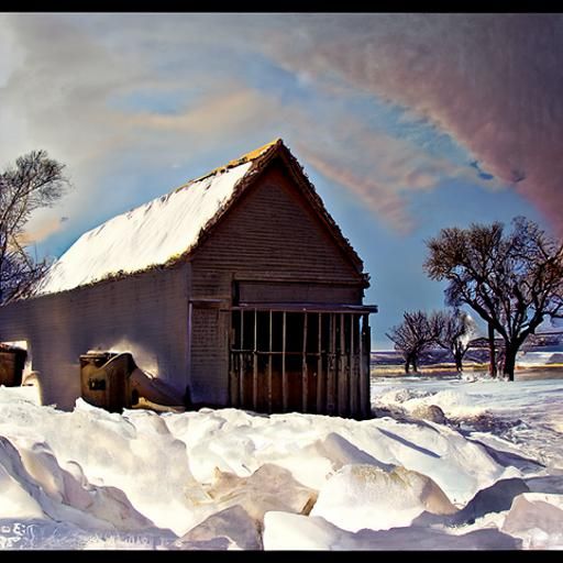 Nebraska Blizzard Landscape in Maxfield Parrish Watercolor S...