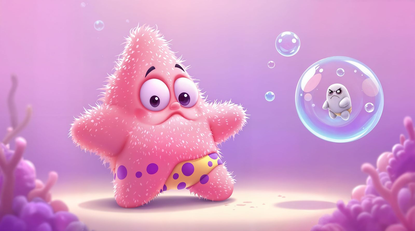 Whimsical Sea Star Blows Bubbles in Pastel Paradise