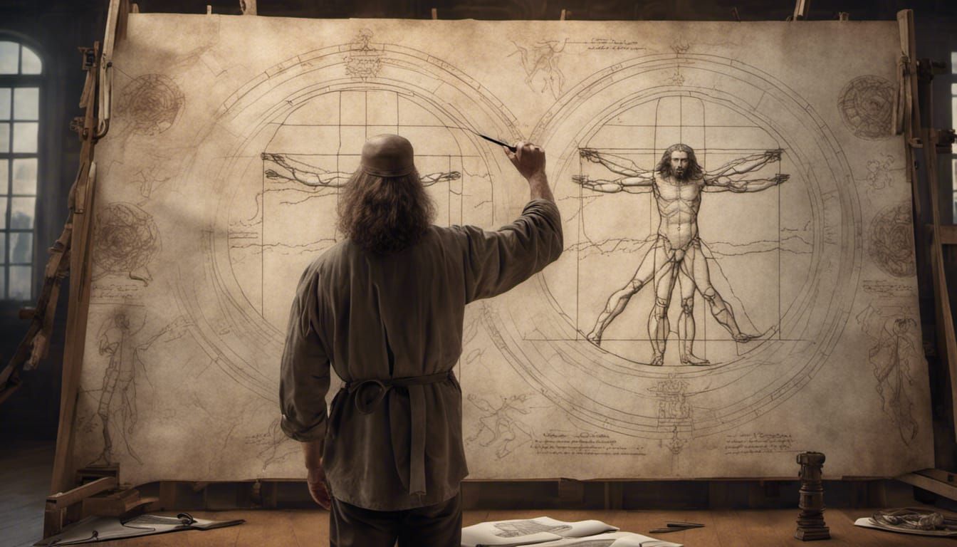 Vitruvian Man Sketch in the Style of Da Vinci