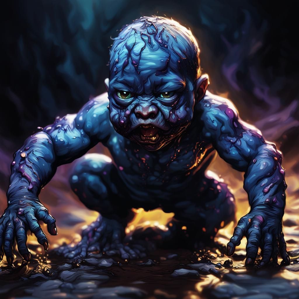 Disturbing Dark Fantasy Art: Crawling Disfigured Baby
