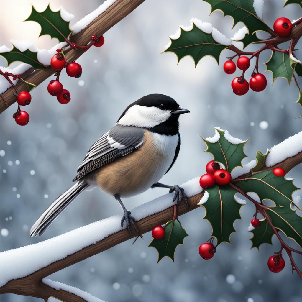 Chickadee in Winter: Detailed Matte Painting