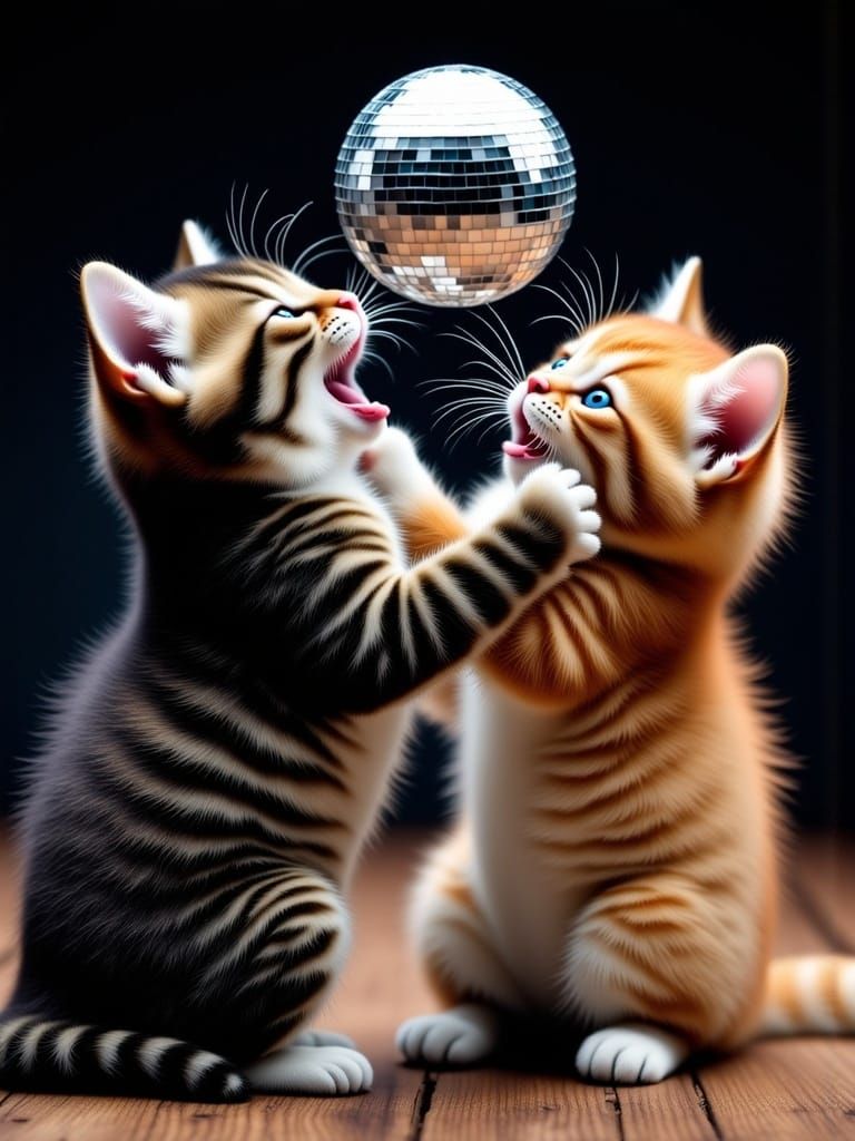 Kittens' Disco Fight: A Whimsical Photograph