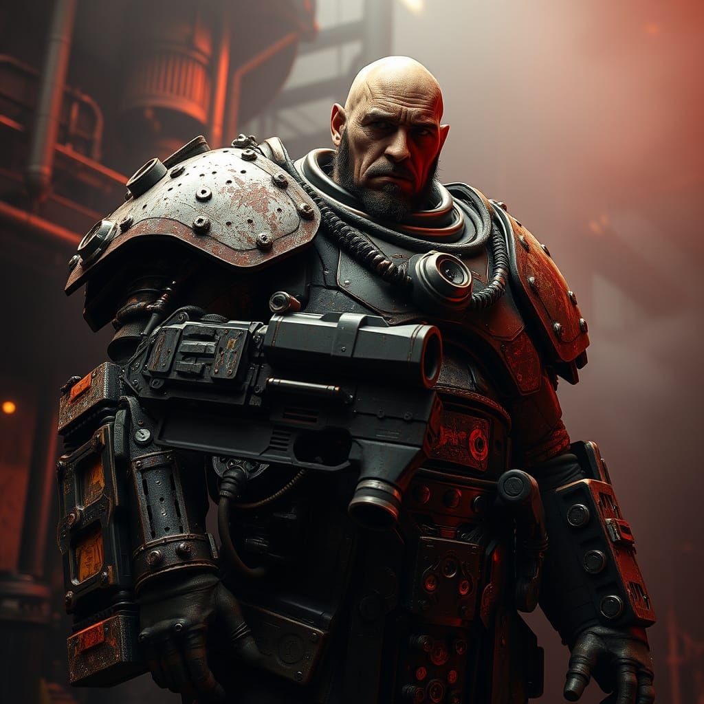 Cyberpunk Warlord in Power Armor