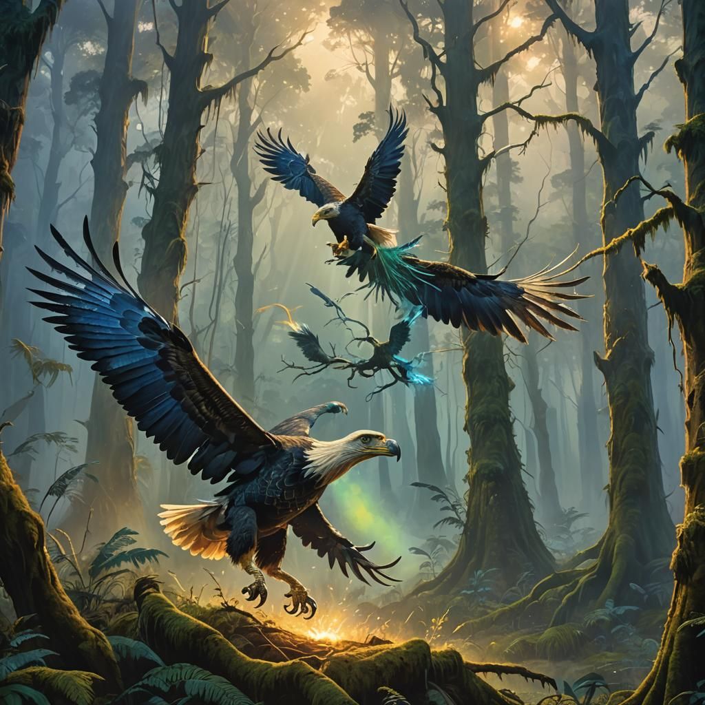 Moa Attacked by Haast Eagle: Fantasy Wildlife Art