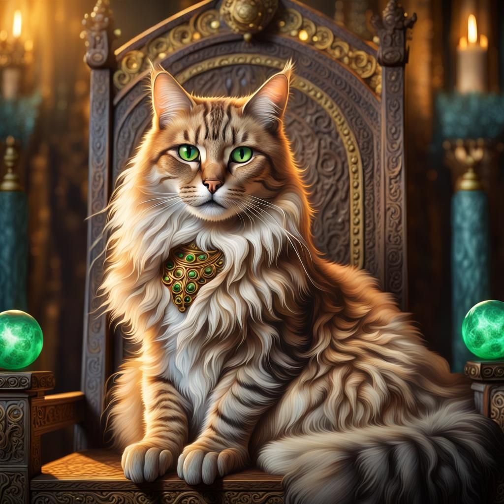 Majestic Cat on Ancient Throne