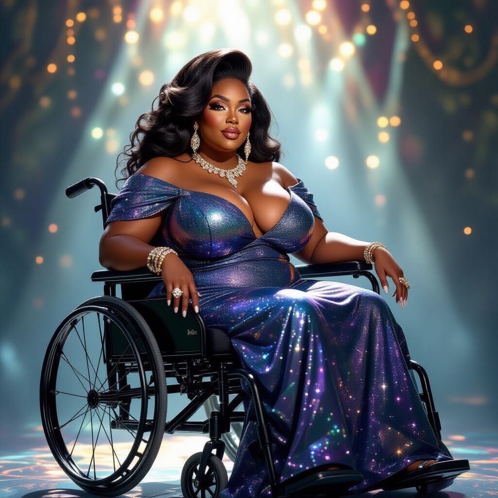 Magical Plus-Size Black Woman in Wheelchair, Diamond Skin