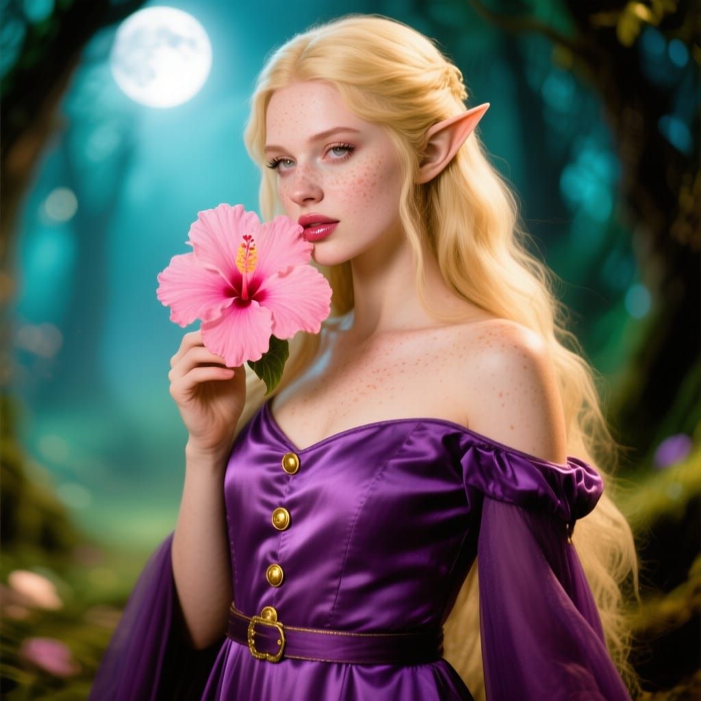 Elven Woman In Enchanted Forest Moonlight