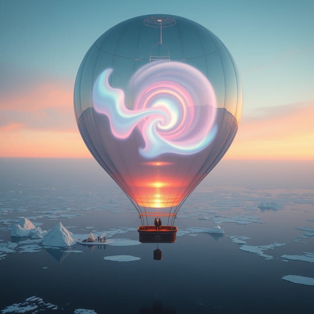 Ethereal Nacelle Balloon Containing a Swirling Aurora Boreal...
