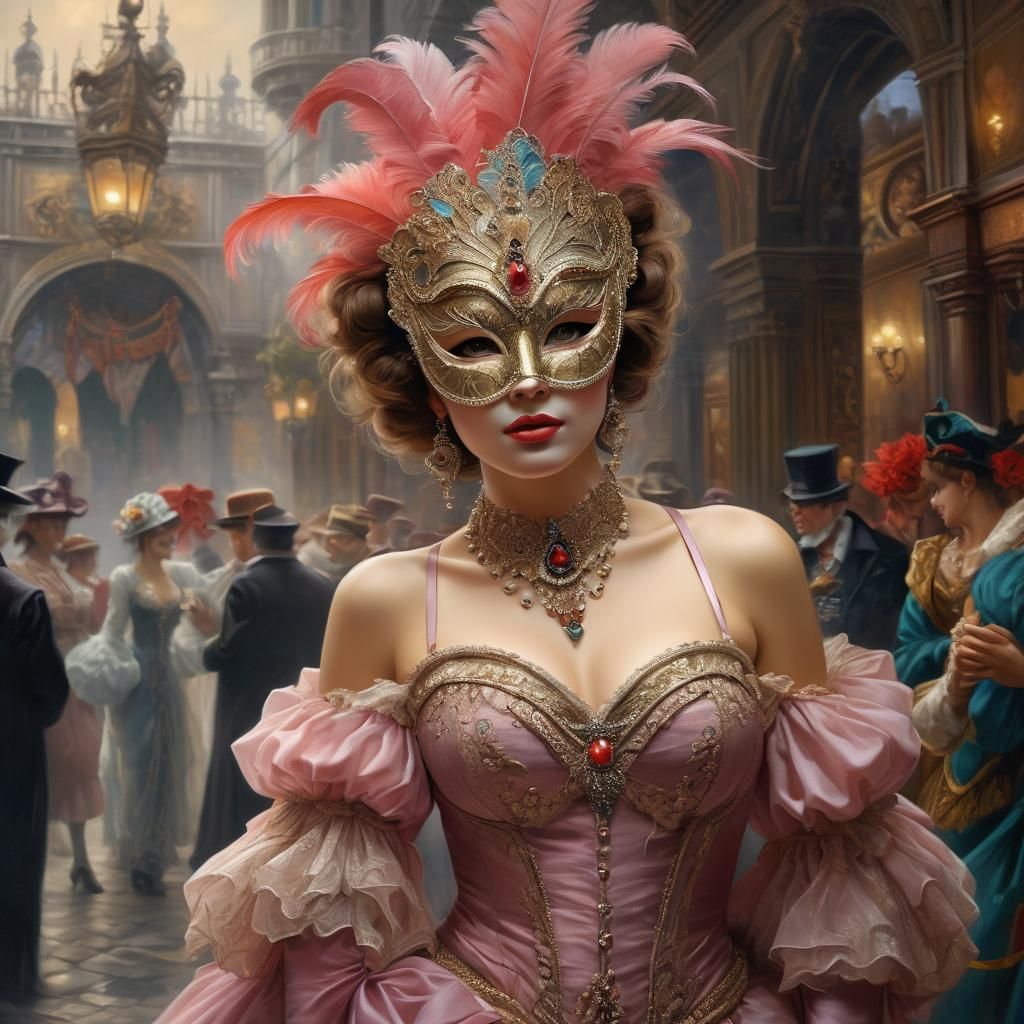 Mysterious Woman at Masquerade Ball in Venice