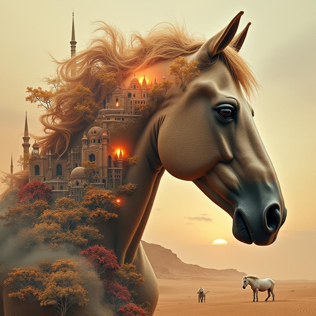 Horse Mindscape: Surreal Desert Kingdom Inside Equine Head