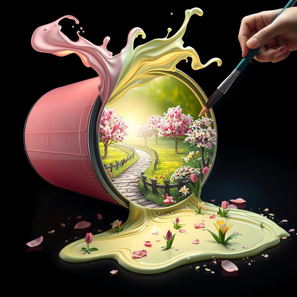Surreal Garden Blooms from a Vibrant Paint Can