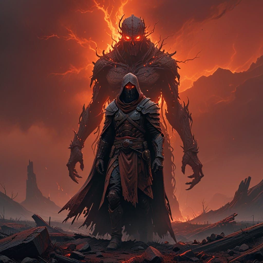 Necromancer Warrior in Desolate Battlefield: Dark Fantasy Ar...