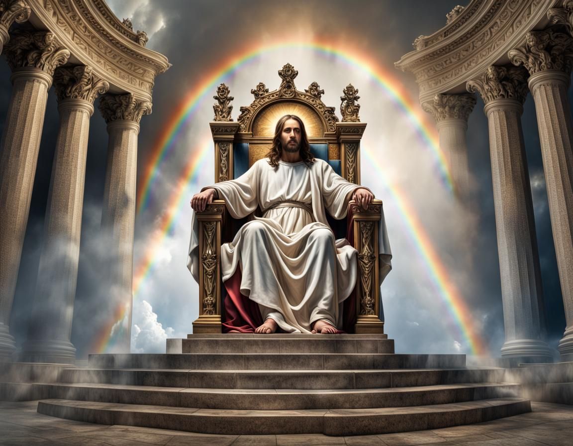 Hyperrealistic Image of Jesus on Heavenly Throne