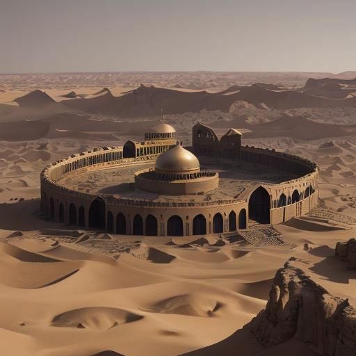 Dark Fantasy Arab Ninja Fortress in Desert Oasis