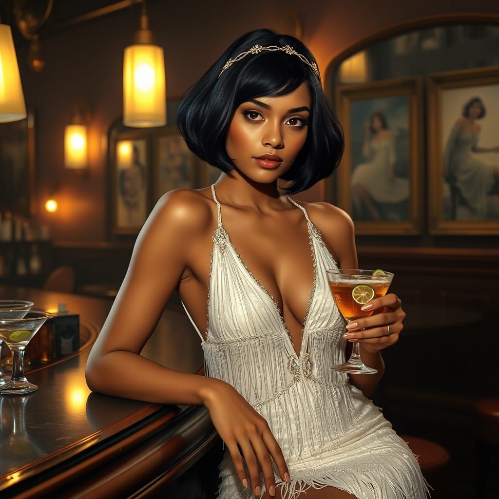 Glamorous Flapper in 1920s Speakeasy, Digital Art