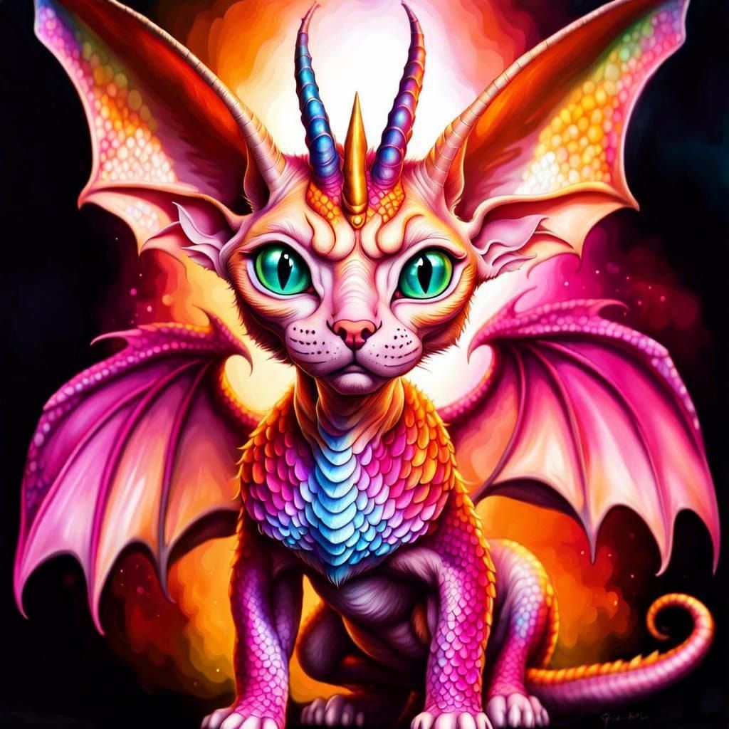 Photorealistic Sphynx Cat-Dragon Hybrid Caricature