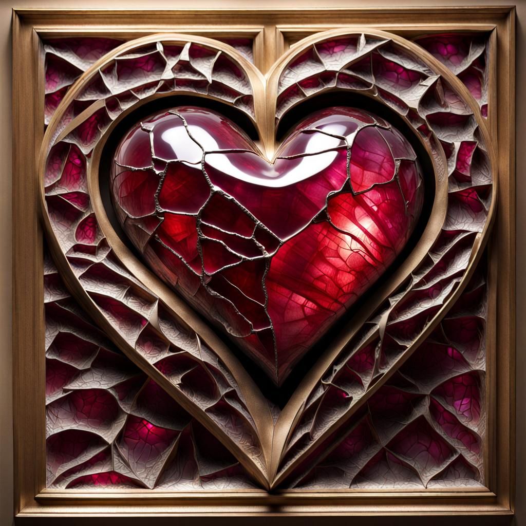 Ruby Broken Heart Sculpture in Tiffany Style