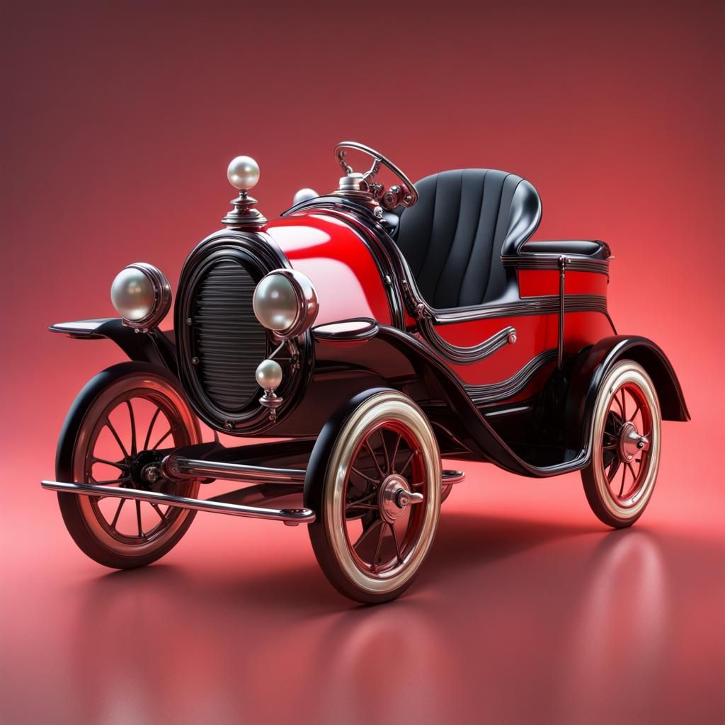 Bioluminescent Antique Pedal Car with Pearls in Splash Art