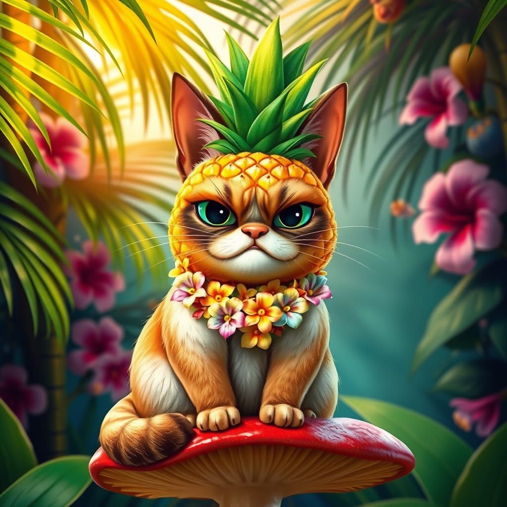 Tropical Grumpy Cat in Vibrant Paradise