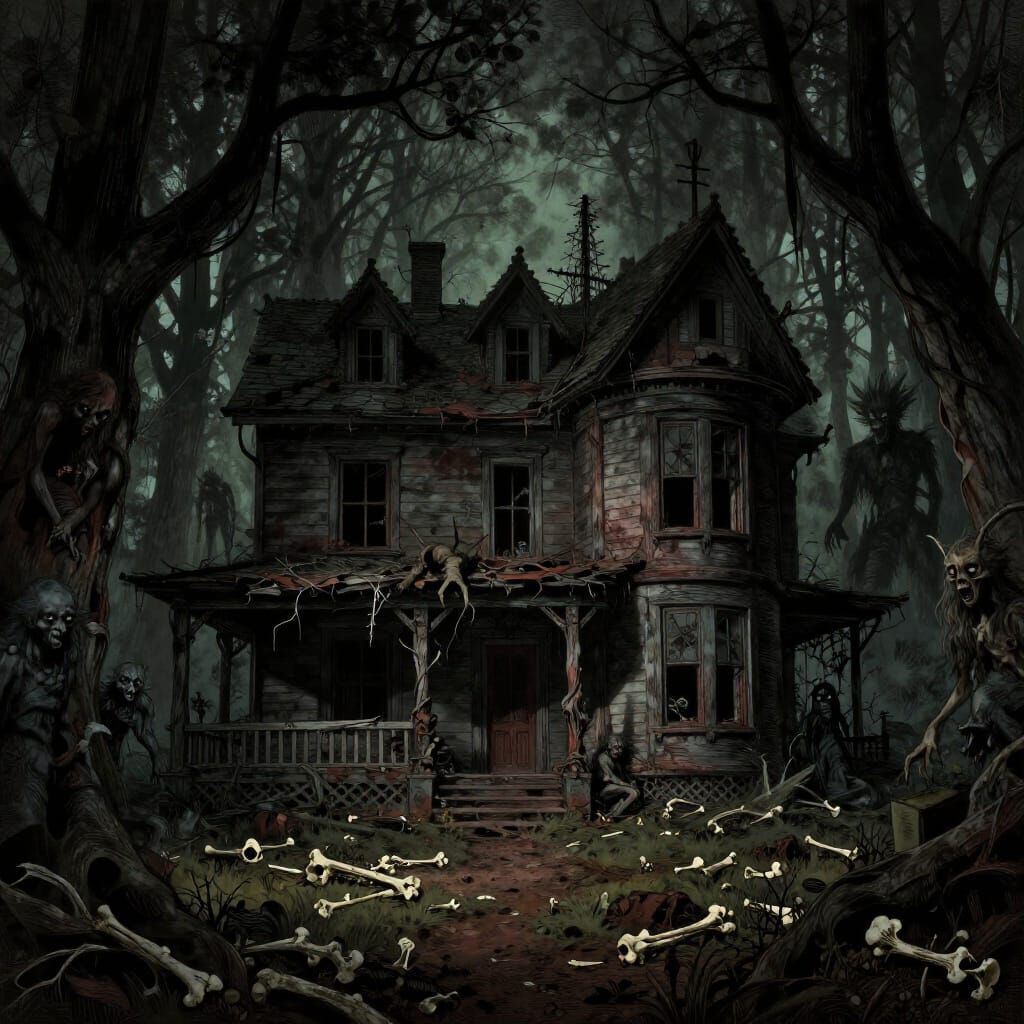 Haunted House in Shadowy Forest