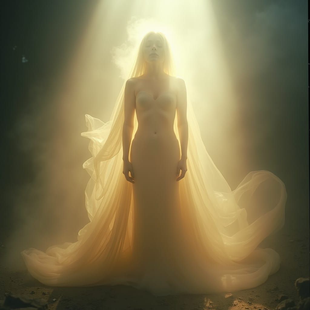 Ethereal Albino Lilith Emerges from Mystical Mist