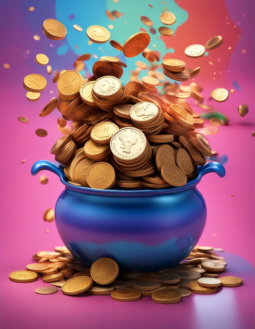 Pot of Coins: Hyperrealistic Splash Art