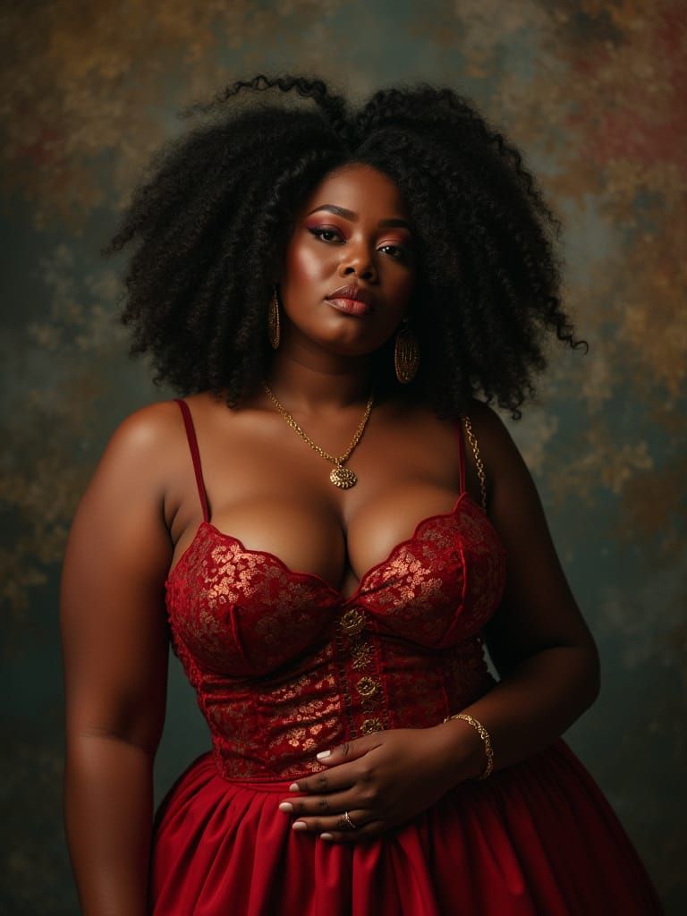 Confident Plus-Size Black Woman in Penstroke Pop Cinematic S...