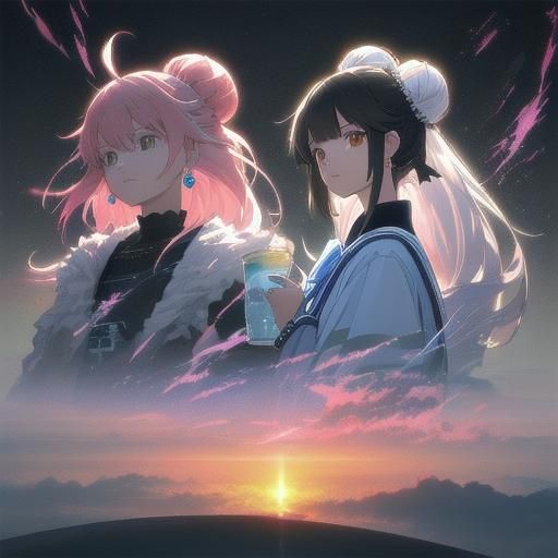 Anime Girl with Boba Tea in 80s Anime Style