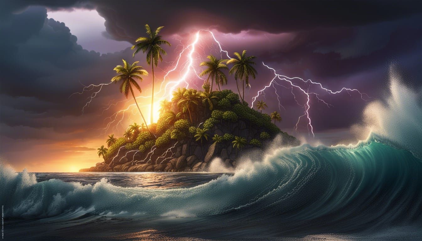 Spectacular lightning and thunderstorm over a small tropical island -5965--...........God Is Available. He Loves You...D...
