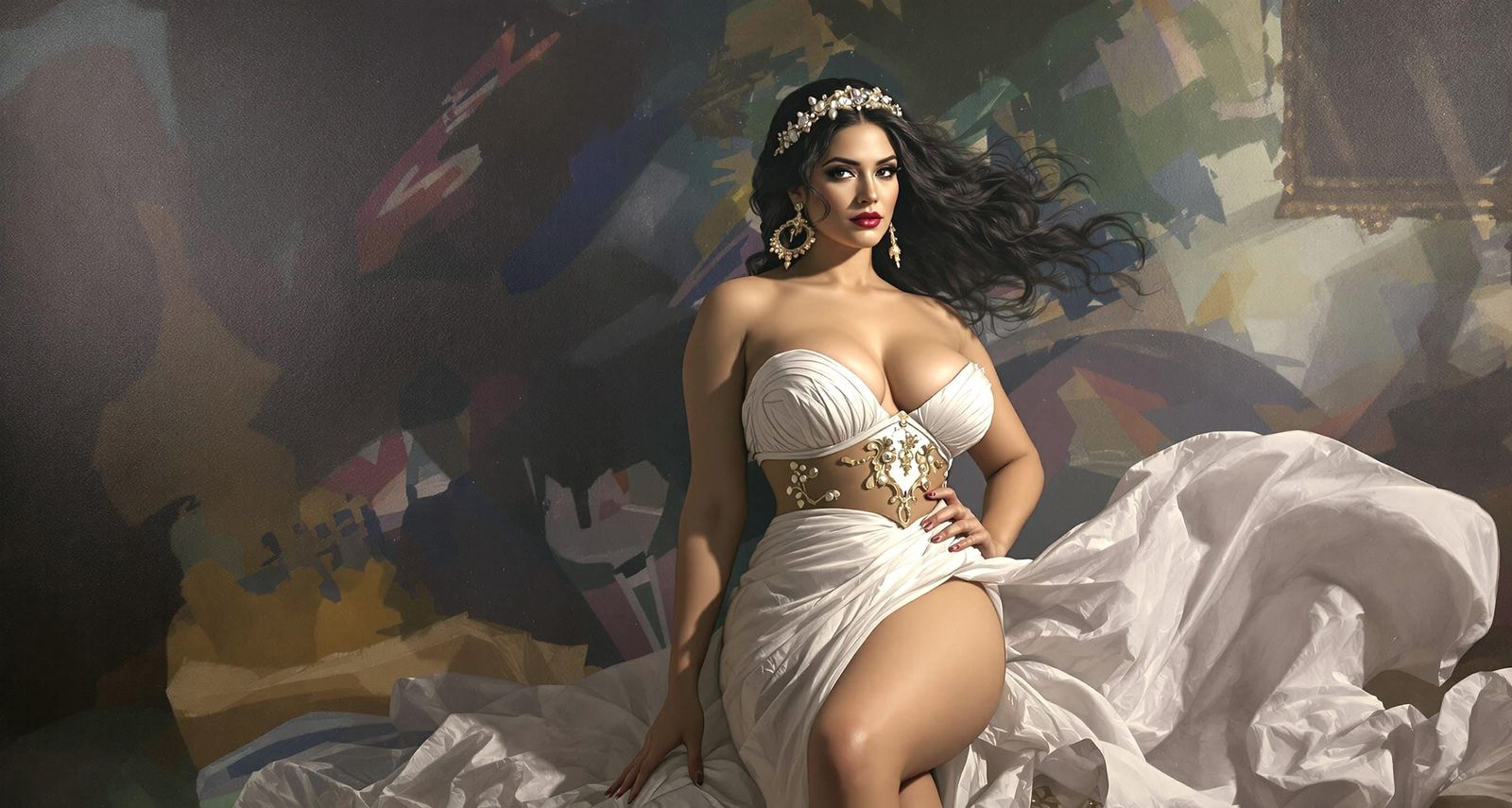 Curvy Woman in Dynamic Pose: Oil Painting Style