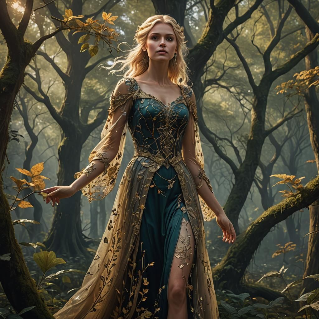 Blonde Fairy in Oak Forest: Fantasy Concept Art